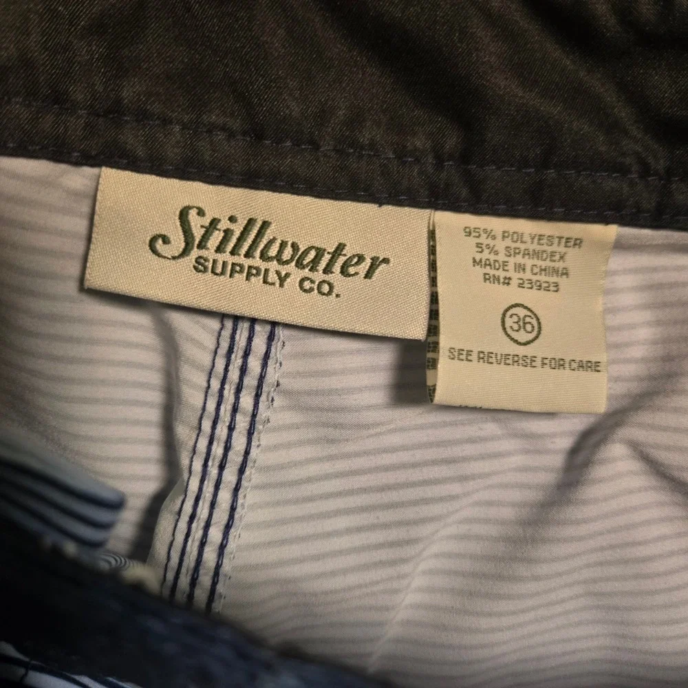 Stillwater Supply Co‎ Mens Size 36 Blue Striped Tropical Leaf Board Shorts Swim